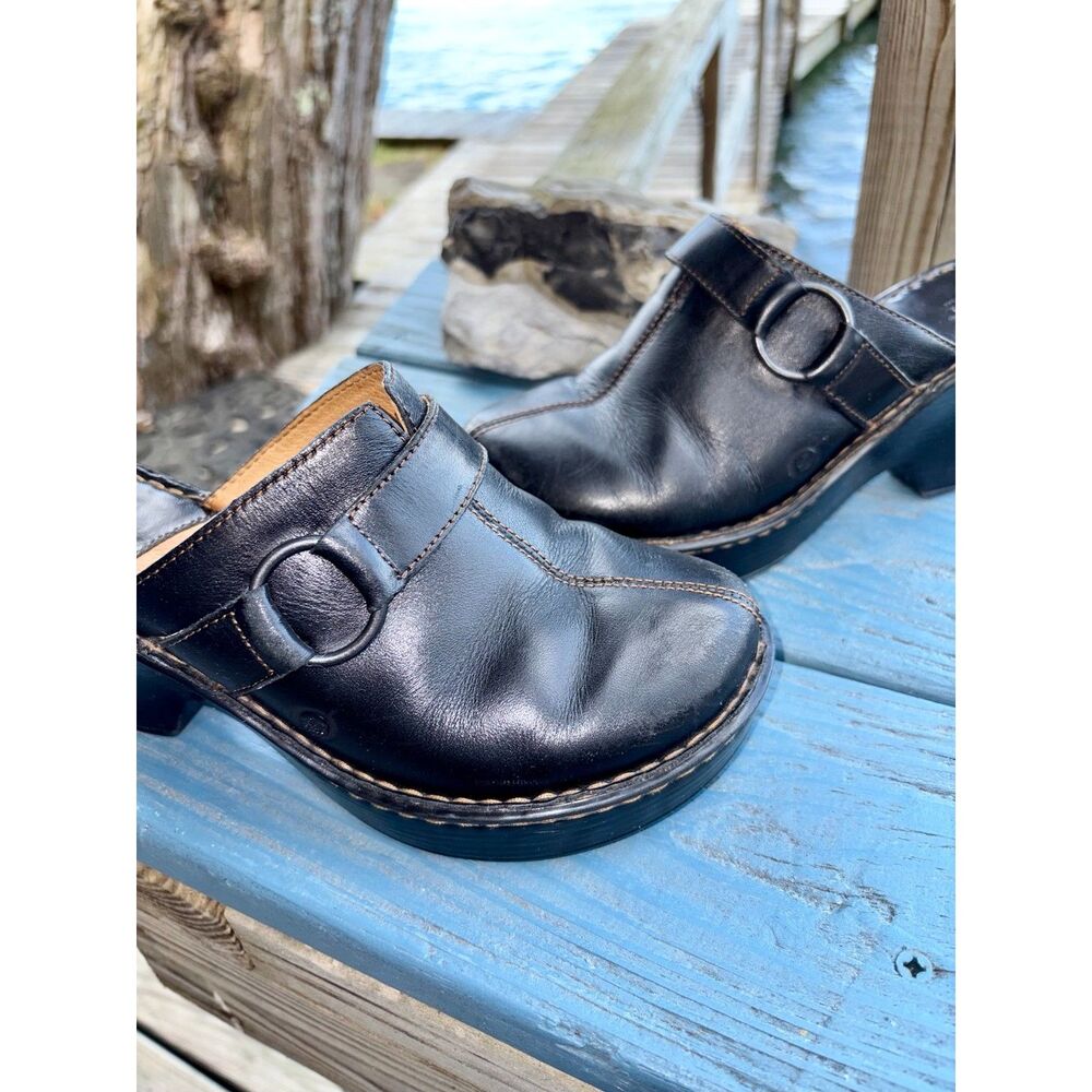 Børn Black Leather O-Ring Clog Mules 3.5" Heel Size 7 - Picture 3 of 11